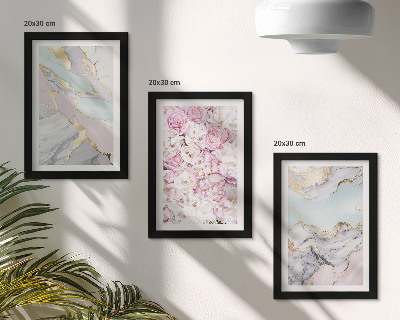 Triptyk tavla med ram Rosa blommor med marmor- och pastellmönster