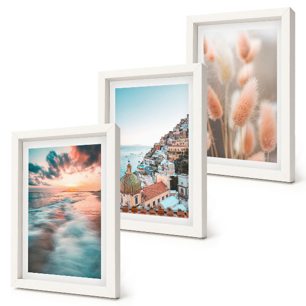 Posterpaket Havsutsikt solnedgång färgglada hus blommor