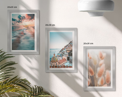 Posterpaket Havsutsikt solnedgång färgglada hus blommor