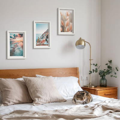 Posterpaket Havsutsikt solnedgång färgglada hus blommor