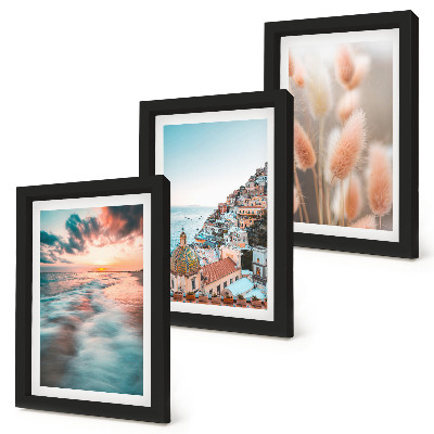 Posterpaket Havsutsikt solnedgång färgglada hus blommor