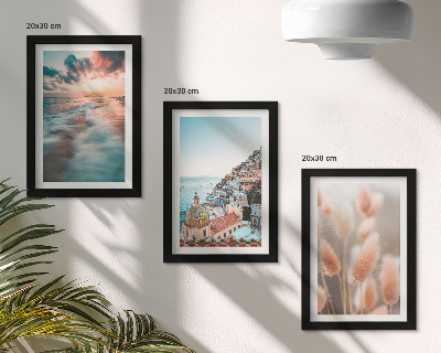 Posterpaket Havsutsikt solnedgång färgglada hus blommor