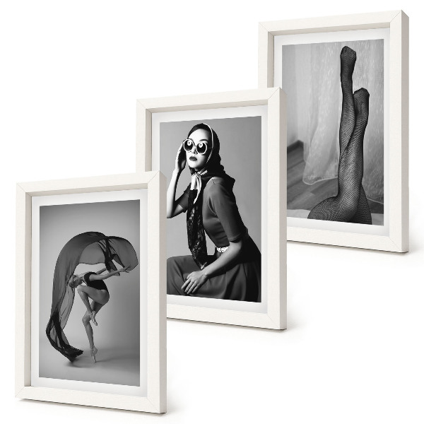 Triptyk tavla med ram Snygga svartvita porträtt av kvinnor i eleganta poser