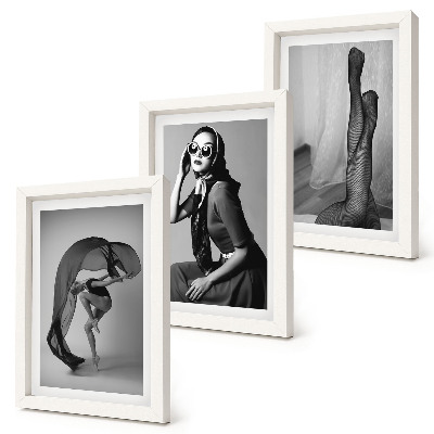 Triptyk tavla med ram Snygga svartvita porträtt av kvinnor i eleganta poser
