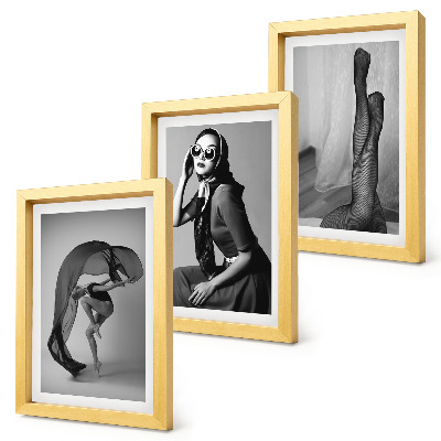 Triptyk tavla med ram Snygga svartvita porträtt av kvinnor i eleganta poser
