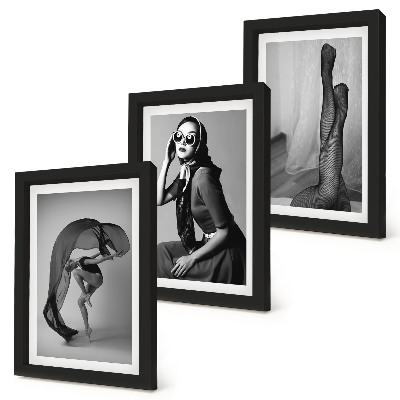 Triptyk tavla med ram Snygga svartvita porträtt av kvinnor i eleganta poser