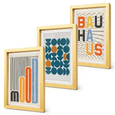 Triptyk med ram i Bauhaus-stil geometriska mönsterposters