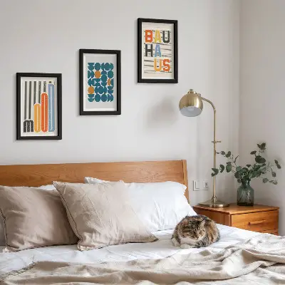 Triptyk med ram i Bauhaus-stil geometriska mönsterposters