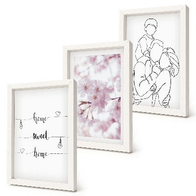 Tavelvägg med 3 tavlor Blommor och familj i minimalistisk design
