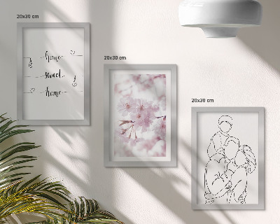 Tavelvägg med 3 tavlor Blommor och familj i minimalistisk design