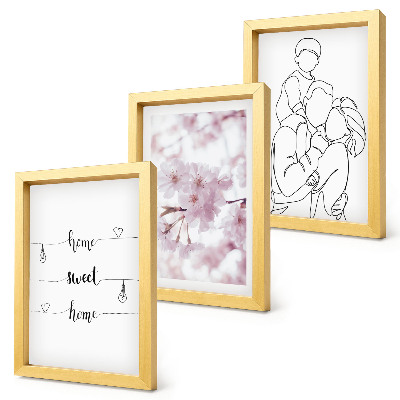 Tavelvägg med 3 tavlor Blommor och familj i minimalistisk design