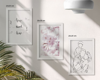 Tavelvägg med 3 tavlor Blommor och familj i minimalistisk design