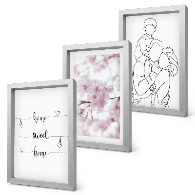 Tavelvägg med 3 tavlor Blommor och familj i minimalistisk design