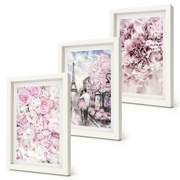 Posterpaket blommor i nyanser av rosa med romantiskt landskap