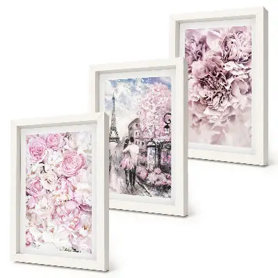 Posterpaket blommor i nyanser av rosa med romantiskt landskap