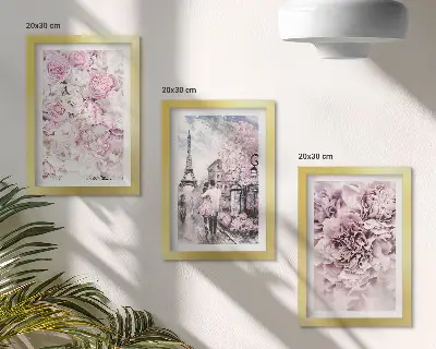 Posterpaket blommor i nyanser av rosa med romantiskt landskap