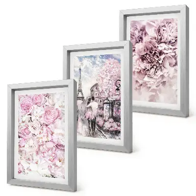 Posterpaket blommor i nyanser av rosa med romantiskt landskap