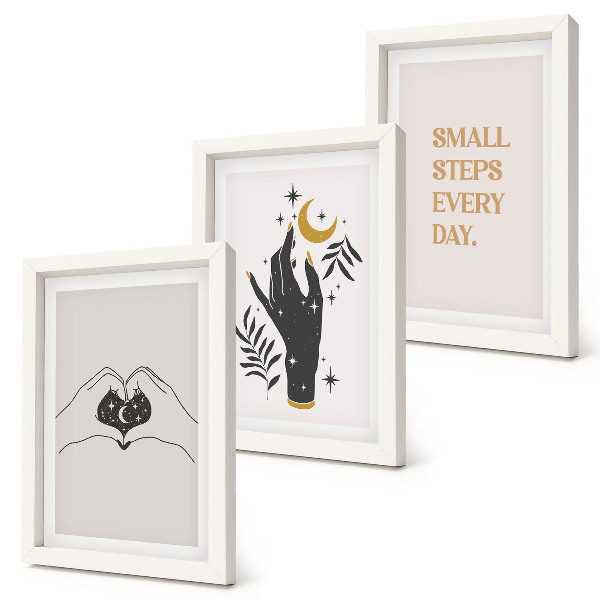 Triptyk tavla med ram Minimalistiska illustrationer som inspirerar bohemisk text