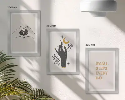 Triptyk med ram minimalistiska illustrationer med bohemiskt inspirerad text