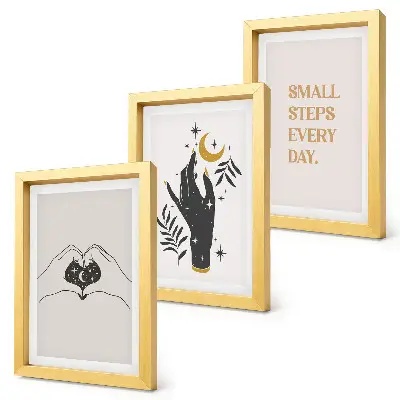 Triptyk med ram minimalistiska illustrationer med bohemiskt inspirerad text