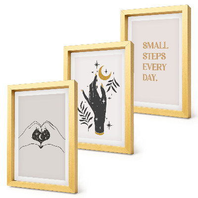 Triptyk tavla med ram Minimalistiska illustrationer som inspirerar bohemisk text