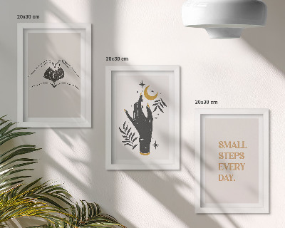 Triptyk tavla med ram Minimalistiska illustrationer som inspirerar bohemisk text