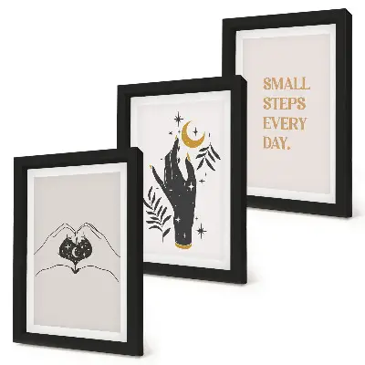 Triptyk med ram minimalistiska illustrationer med bohemiskt inspirerad text