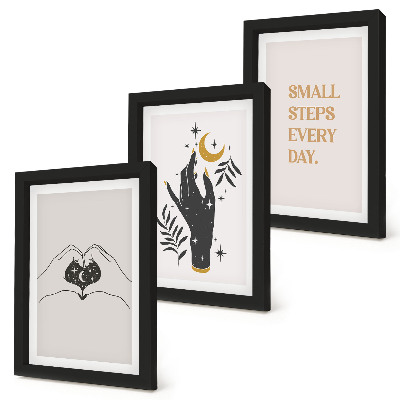 Triptyk tavla med ram Minimalistiska illustrationer som inspirerar bohemisk text