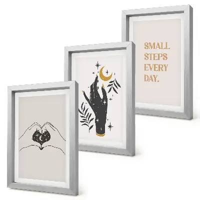 Triptyk med ram minimalistiska illustrationer med bohemiskt inspirerad text