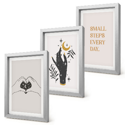 Triptyk tavla med ram Minimalistiska illustrationer som inspirerar bohemisk text