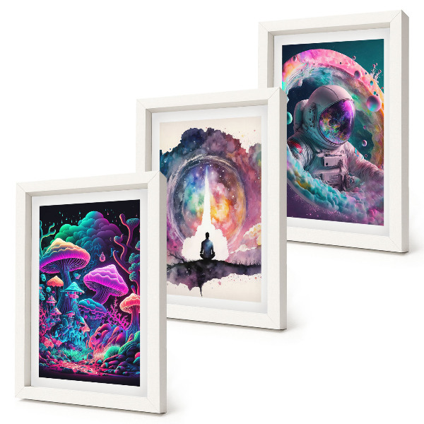 Triptyk tavla med ram Färgglada illustrationer i fantasykonststil
