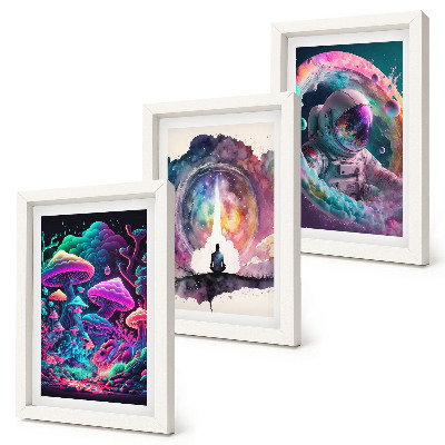 Triptyk tavla med ram Färgglada illustrationer i fantasykonststil