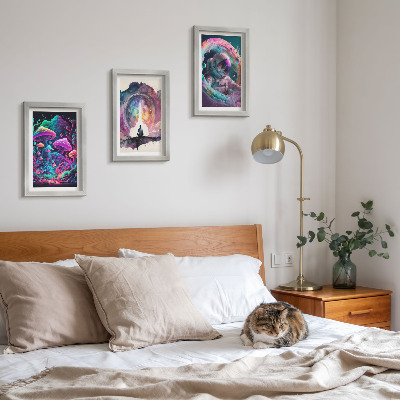 Triptyk tavla med ram Färgglada illustrationer i fantasykonststil