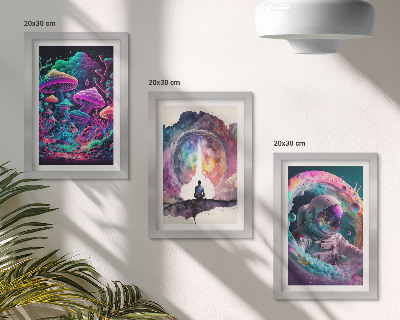 Triptyk tavla med ram Färgglada illustrationer i fantasykonststil