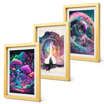 Triptyk tavla med ram Färgglada illustrationer i fantasykonststil