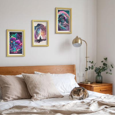 Triptyk tavla med ram Färgglada illustrationer i fantasykonststil