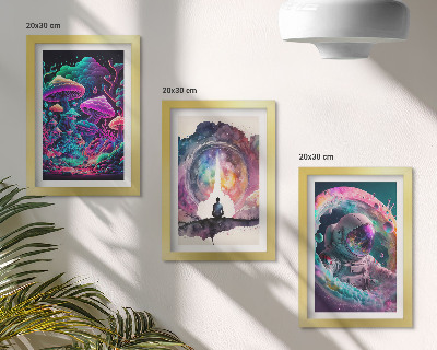 Triptyk tavla med ram Färgglada illustrationer i fantasykonststil