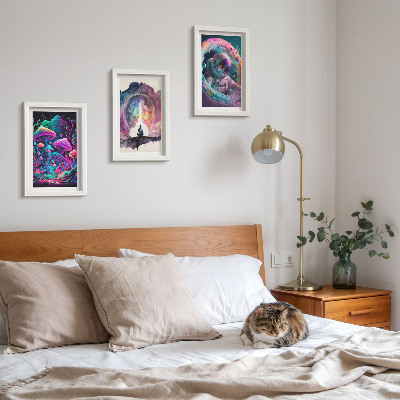Triptyk tavla med ram Färgglada illustrationer i fantasykonststil