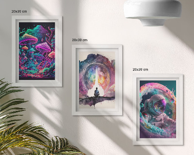 Triptyk tavla med ram Färgglada illustrationer i fantasykonststil