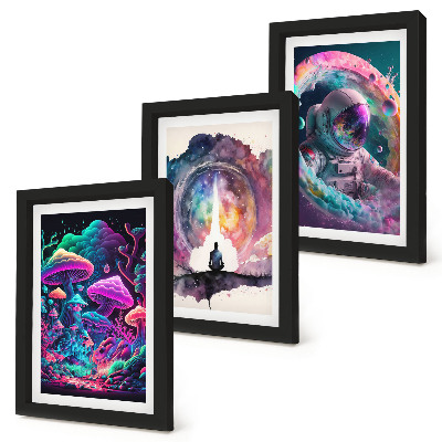 Triptyk tavla med ram Färgglada illustrationer i fantasykonststil