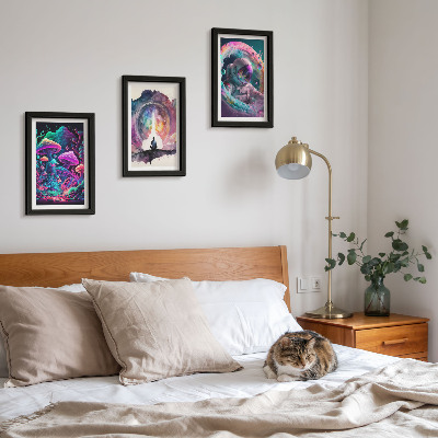 Triptyk tavla med ram Färgglada illustrationer i fantasykonststil