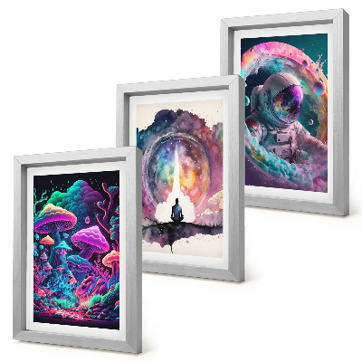 Triptyk tavla med ram Färgglada illustrationer i fantasykonststil