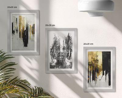 Triptyk tavla med ram Kontraster mellan abstraktioner och porträtt och arkitektur