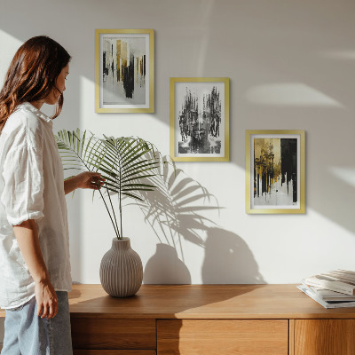 Triptyk tavla med ram Kontraster mellan abstraktioner och porträtt och arkitektur