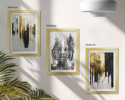 Triptyk tavla med ram Kontraster mellan abstraktioner och porträtt och arkitektur