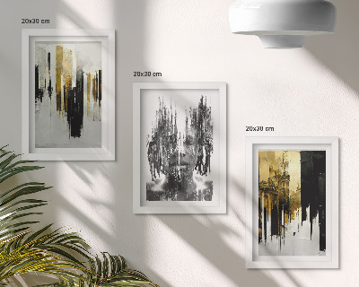 Triptyk tavla med ram Kontraster mellan abstraktioner och porträtt och arkitektur