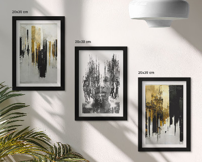 Triptyk tavla med ram Kontraster mellan abstraktioner och porträtt och arkitektur