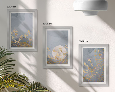 Posterpaket Fåglar i flykt mot himlen och månen