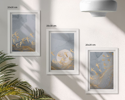 Posterpaket Fåglar i flykt mot himlen och månen