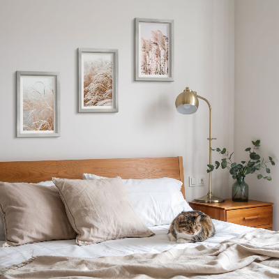 Tavelvägg med 3 tavlor Gräsfält i fina nyanser av brunt och beige